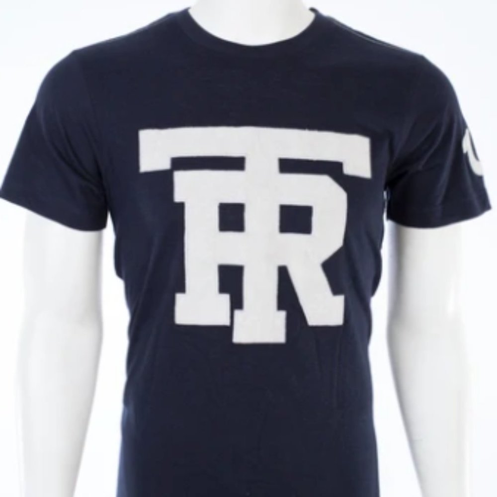 TRUE RELIGION Mens Short Sleeve UNIVERSITY OF TR Crewneck T-Shirt (Navy Blue)
